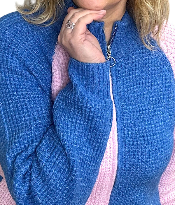 Misha zipper cardigan, strong blue mix