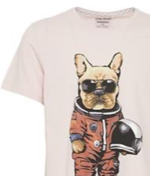 Space dog t-shirt, chalk pink