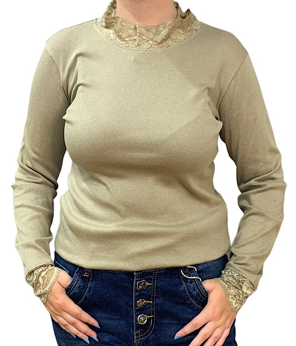 9332 Lace blouse, taupe