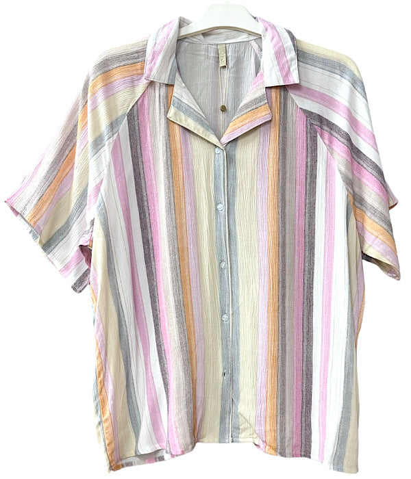 Blazette ss shirt, multi stripe peony
