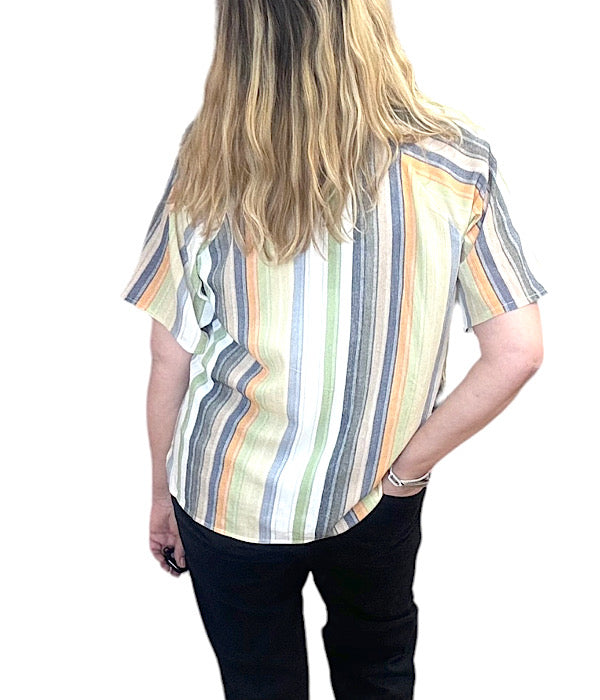 Blazette ss shirt, multi stripe pistacho