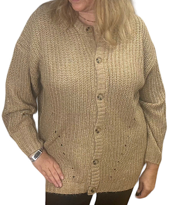 Gianna knit cardigan, oak melange