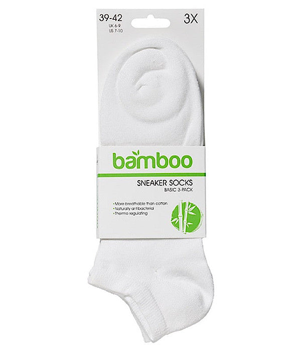 Bamboo basic sneakers socks 3-pak, white
