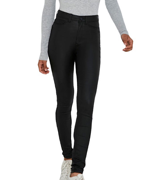 Noisy May Callie hw skinny coated pants, black